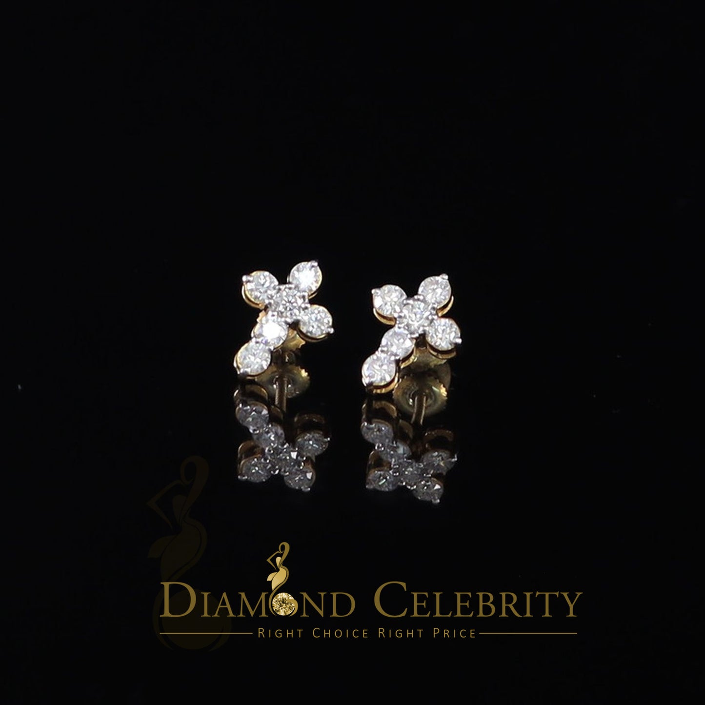 DiamondCelebritees 1.00ct Moissanite Yellow 925 Sterling Silver Women's Cross Earrings