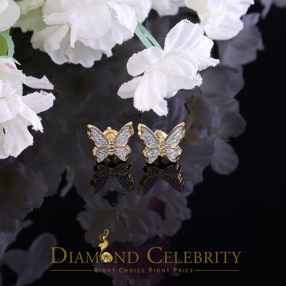 DiamondCelebritees  Women's 0.34ct Cubic Zirconia Butterfly Stud Earrings Yellow 925 Sterling Silver