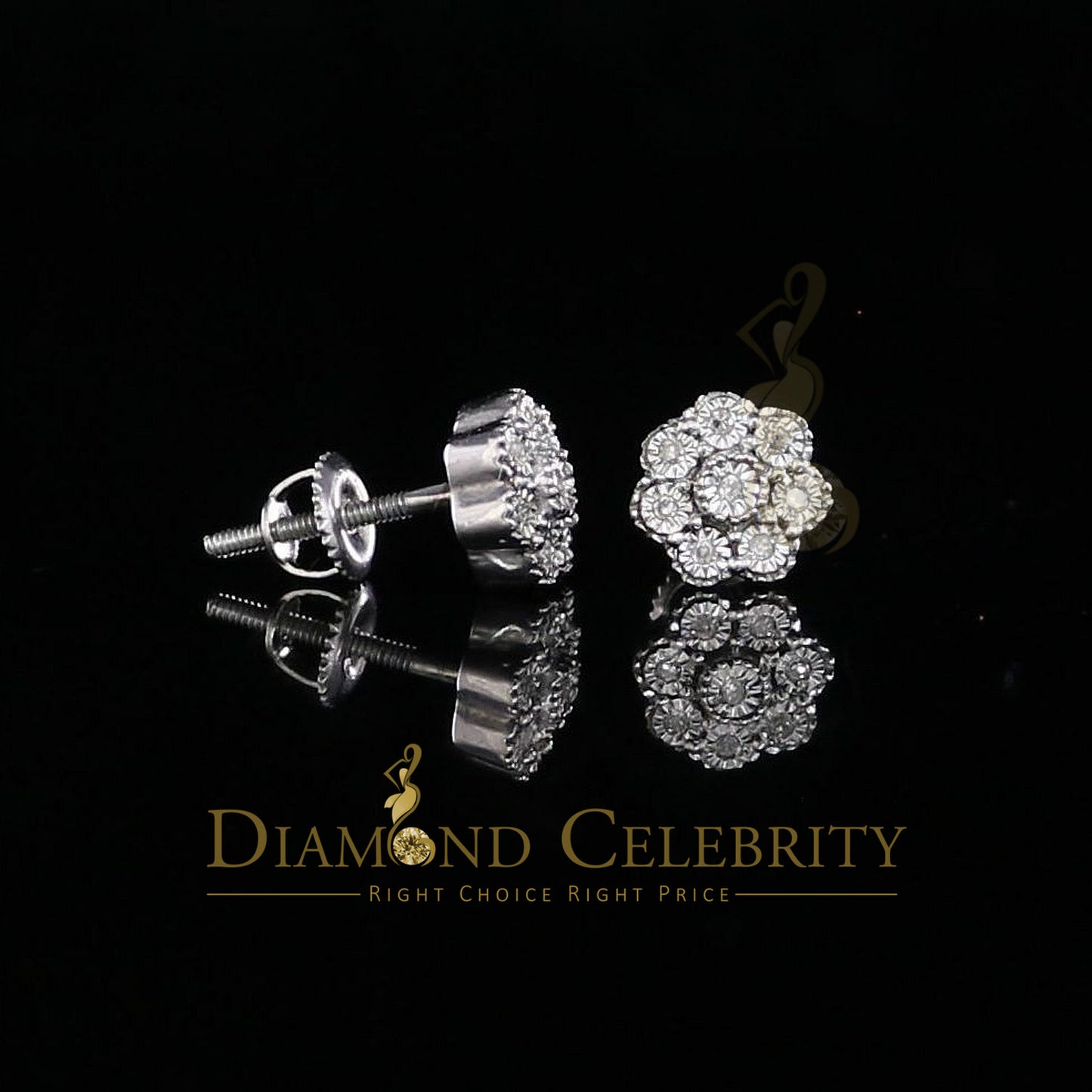 DiamondCelebritees 0.03ct Diamond 925 Sterling Silver White Floral Earrings For Men's & Women's