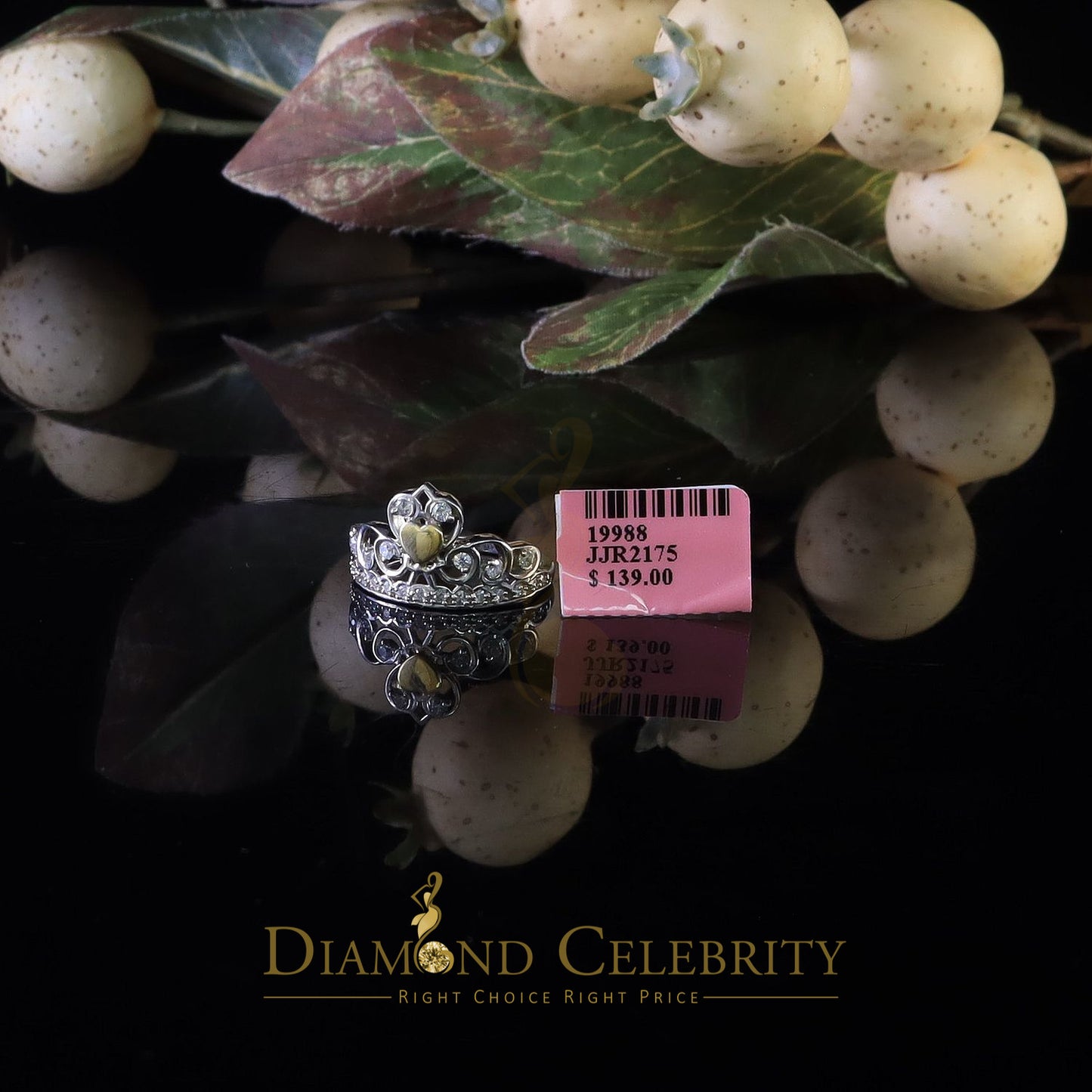 DiamondCelebritees 925 Sterling White Silver 0.61ct Cubic Zirconia Luxury Womens Crown Ring Size 7