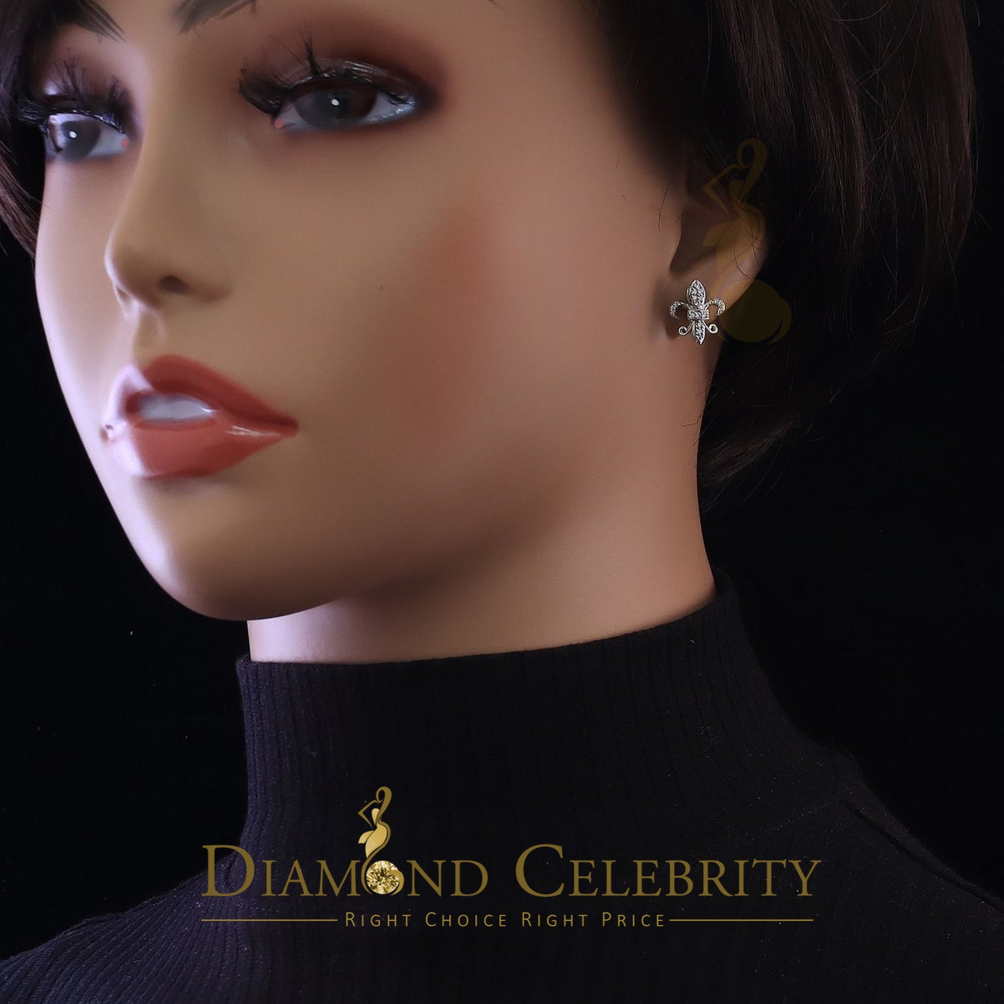 DiamondCelebritees  White 0.35ct Cubic Zirconia 925 Silver Men's & Women's Fleur de Lis Earrings