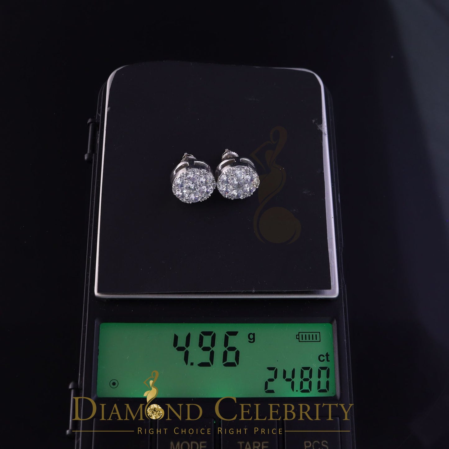 DiamondCelebritees  925 Sterling White Silver Cubic Zirconia Women & Men Round Stud Earrings