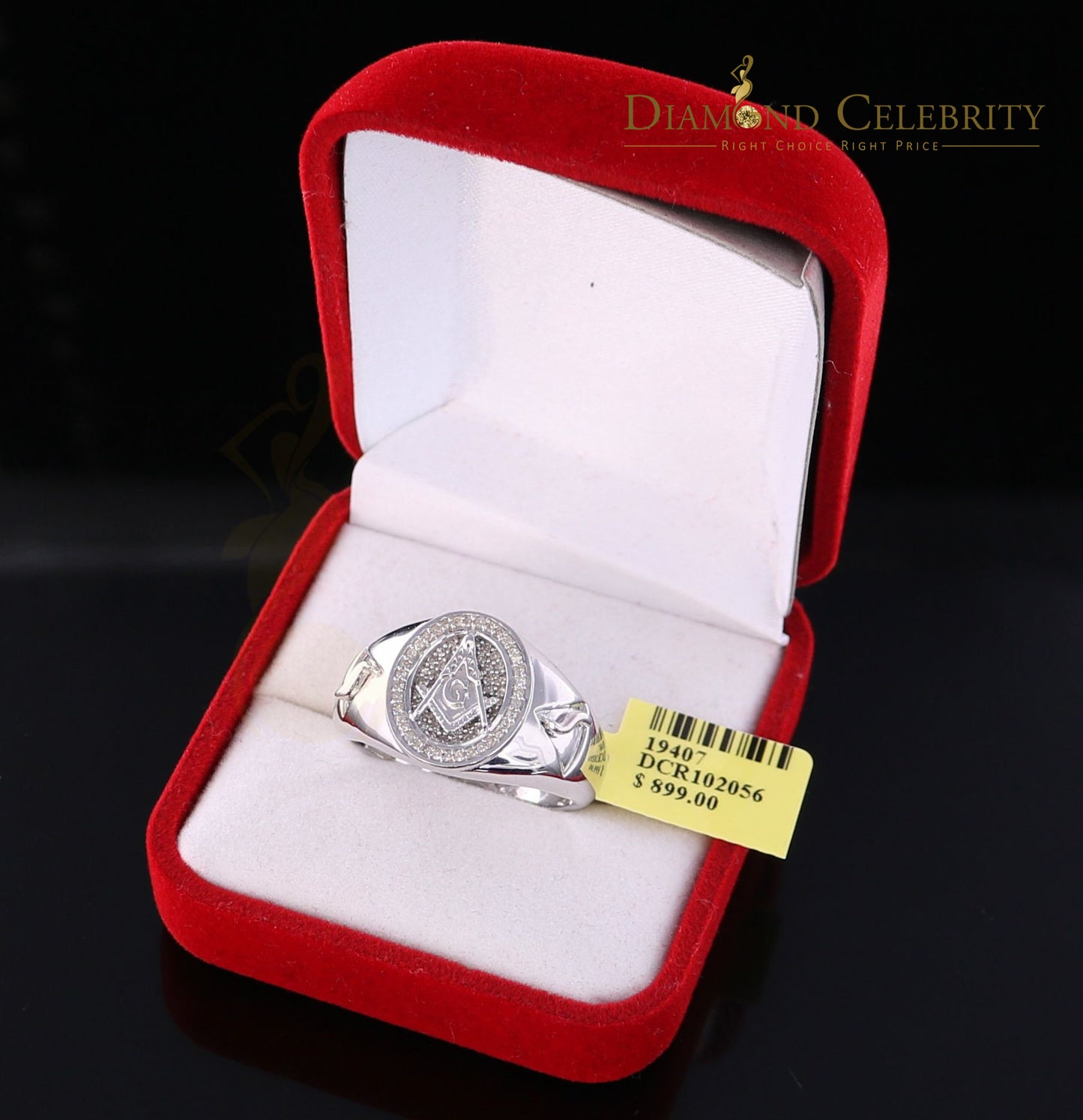 DiamondCelebritees 0.50CT Real Diamond 925 Sterling Silver White Fashion Masonic Men's Ring Size 12