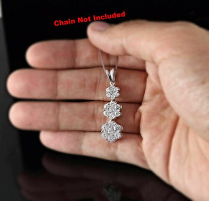 DiamondCelebritees Tripple Flower Shape White 925 Sterling Silver Pendant 5.83ct Cubic Zirconia