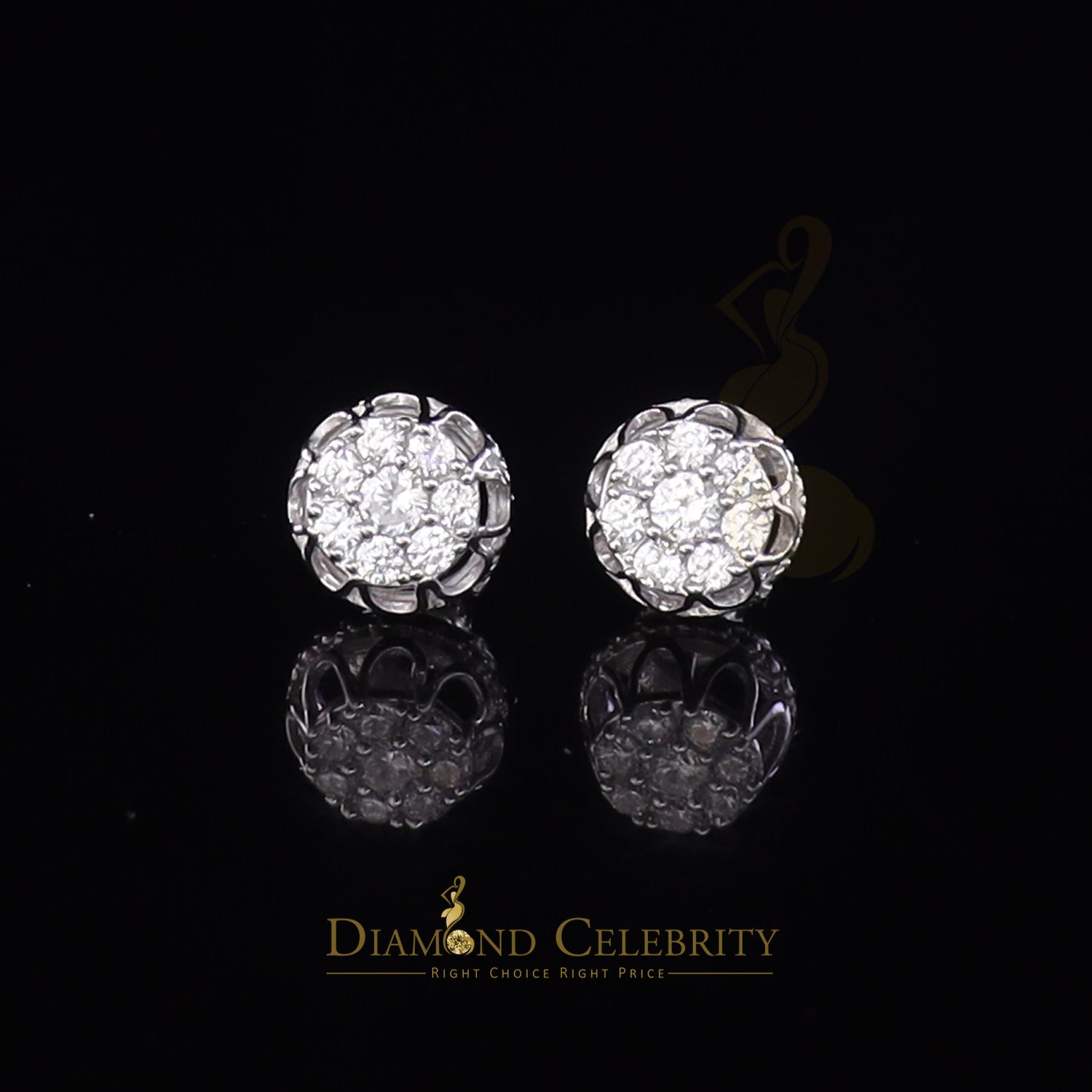 DiamondCelebritees  1.14ct Cubic Zirconia 925 White Silver Women's & Men's Hip Hop Flower Earrings