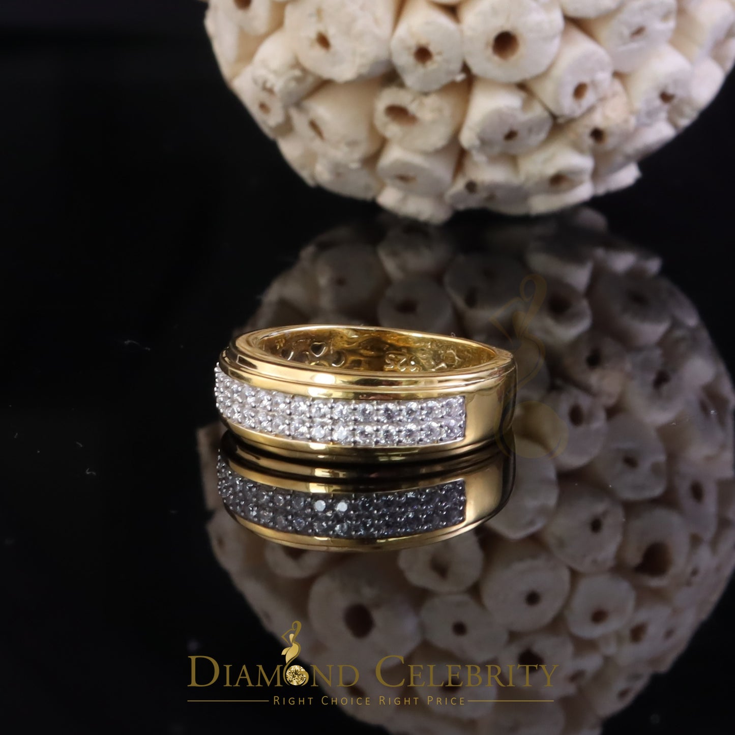 DiamondCelebritees Men's 1.25ct Cubic Zirconia Yellow Silver Round Adjustable Ring From SZ 9 to 11