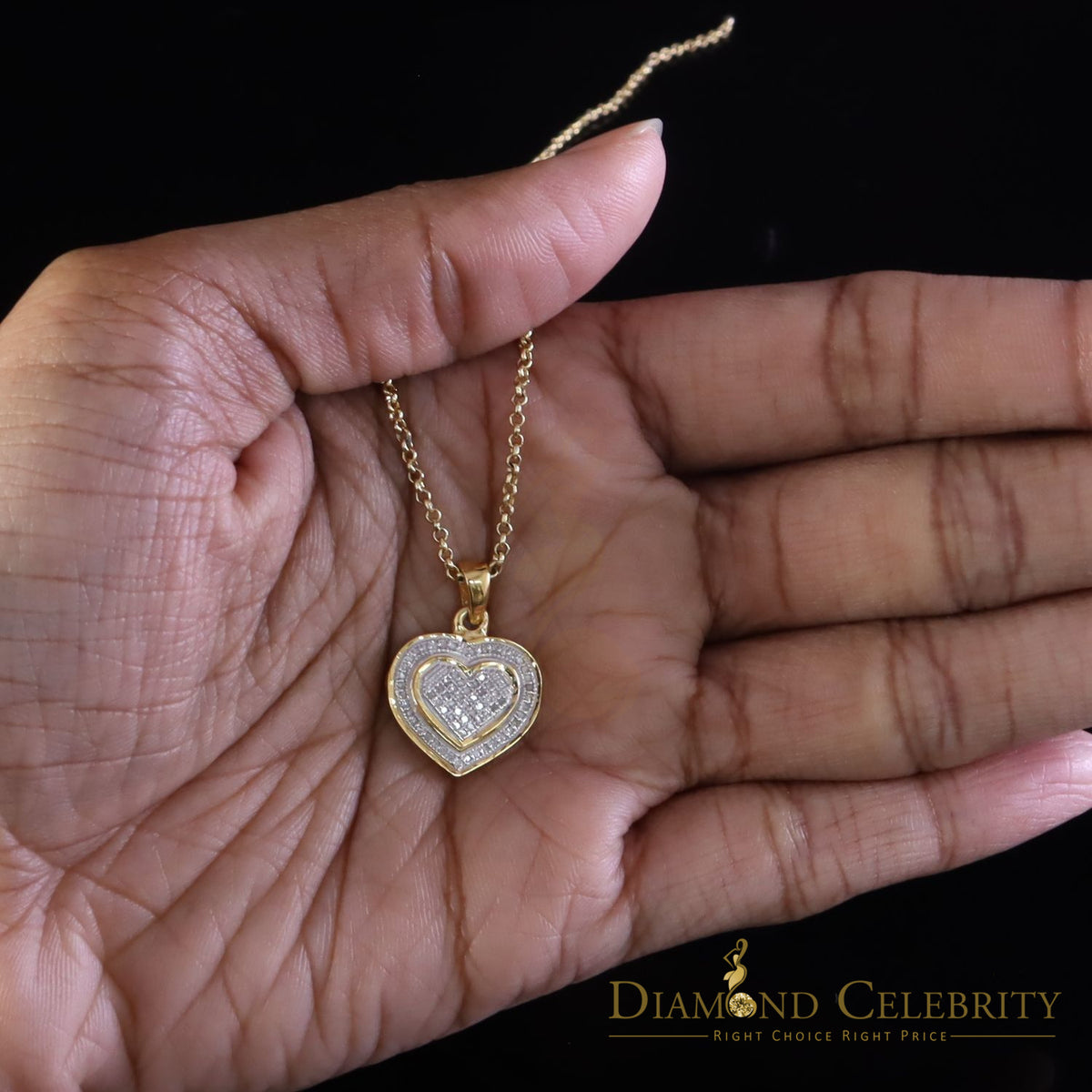 DiamondCelebritees  Small Yellow Real 0.25ct Diamond 925 Silver double Heart Charm Necklace Pendant