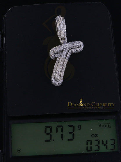 DiamondCelebritees White Cursive 3D Alphabet Shape 925 Sterling Silver Cubic Zirconia Pendant