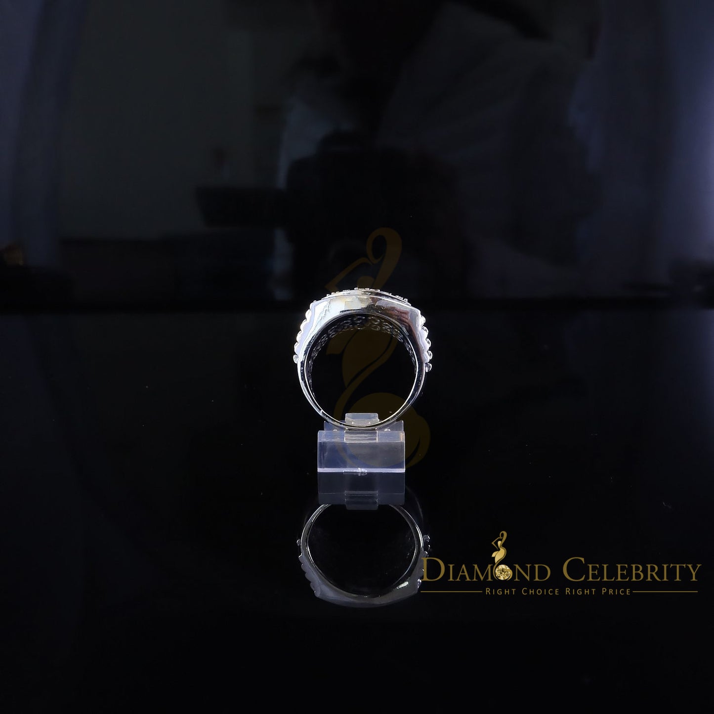 Big Mirage Set Rectangle 0.40ct Real Diamond 925 White Silver Mens Ring Size 10