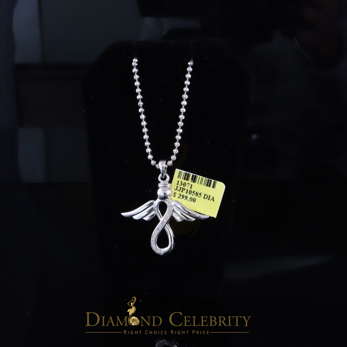 DiamondCelebritees  NEW Real 0.05CT Diamond Infinity with Wings Silver White Charm Necklace Pendant