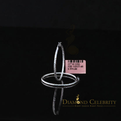 925 Sterling Silver Diamond-Cut Shimmering Honeycomb Textured 39mm Hoop Earrings