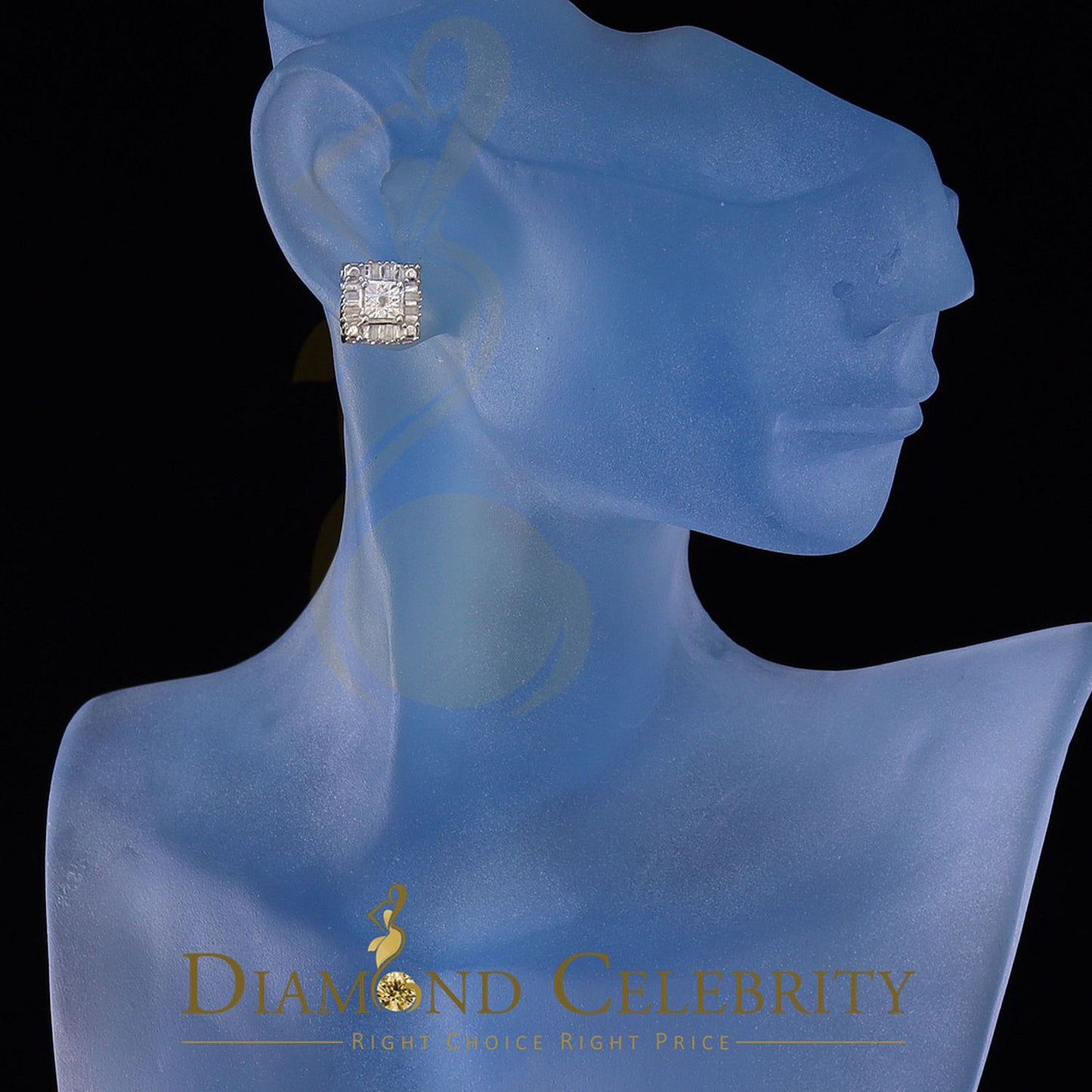 DiamondCelebritees Micro Pave White 925 Silver 0.20ct Real Diamond Men & Women Square Earrings