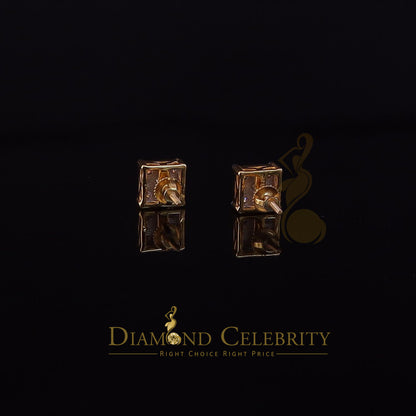 DiamondCelebritees Real Moissanite Stud Square Earrings 10k Real Yellow Gold 1.00ct VVS 'D' Color
