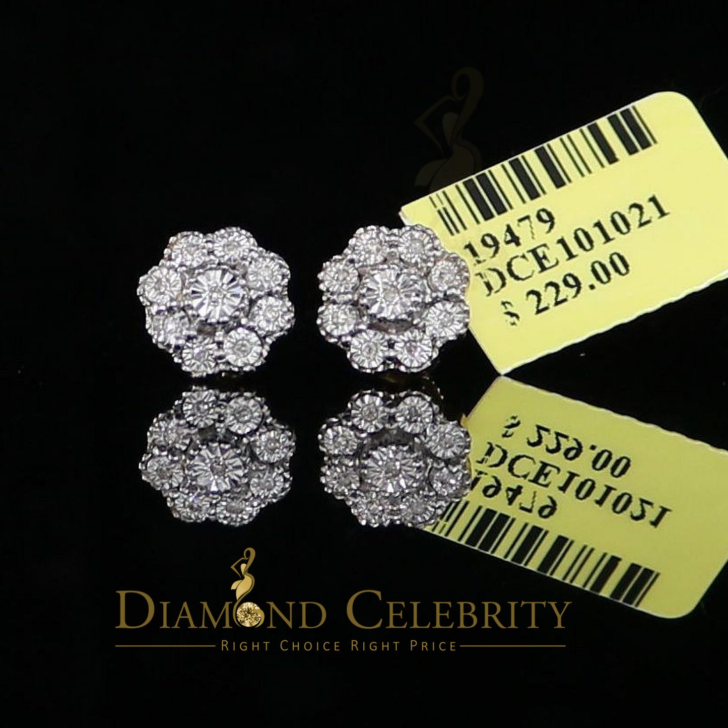 DiamondCelebritees 0.10ct Diamond 925 Sterling Silver Yellow Floral Earrings For Men's & Women's