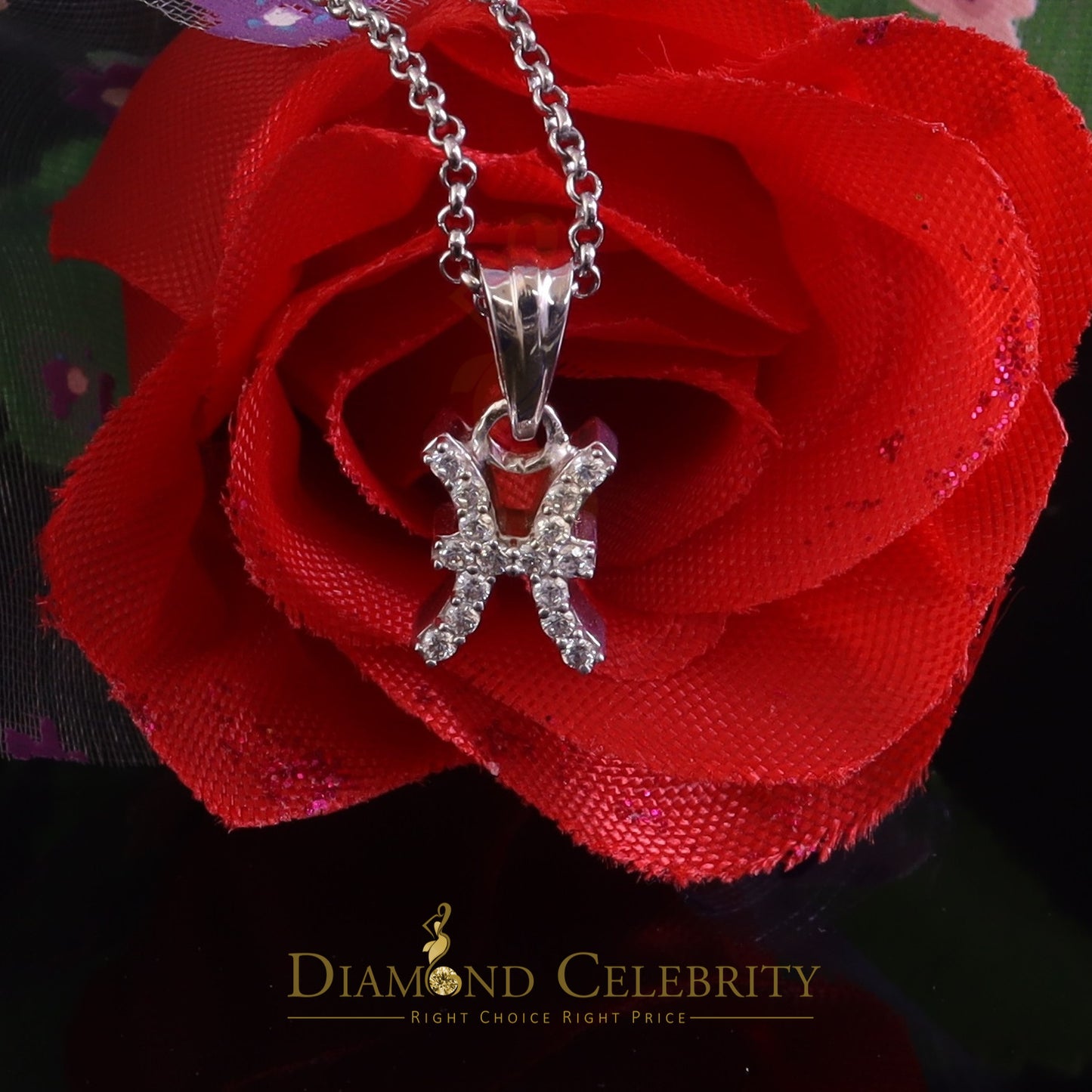 DiamondCelebritees 0.34ct Cubic Zirconia White Silver PISCES MARCH Month Pendant Men's & Women's