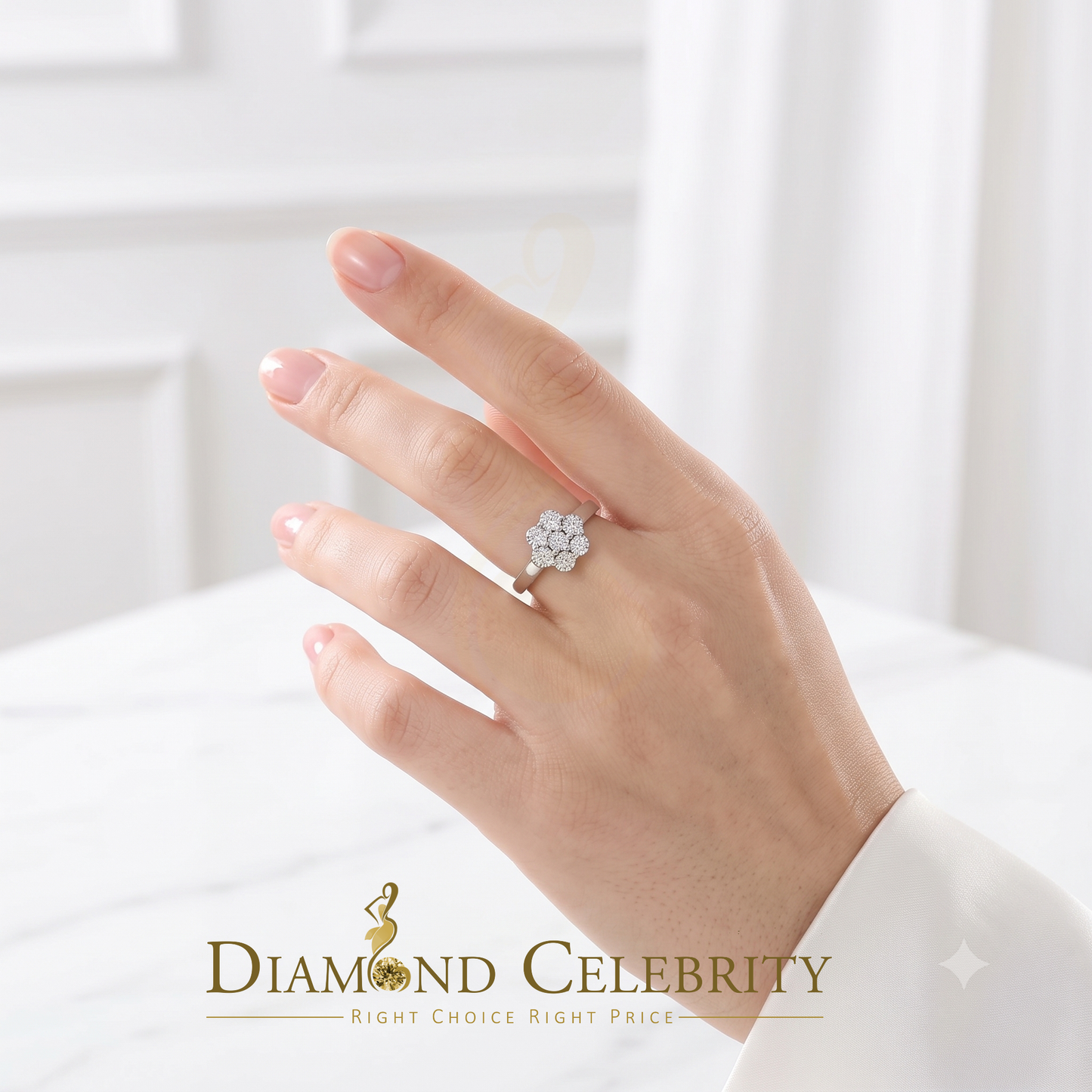 DiamondCelebritees 0.05 CT Real Diamond 925 Sterling Silver White Luxury Womens Floral Ring Size 7