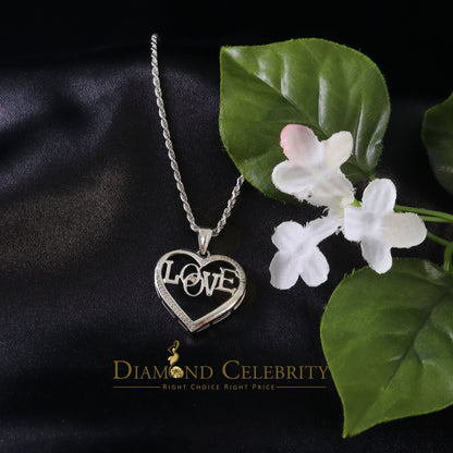 DiamondCelebritees  Real 0.15ct Diamond Sterling Silver LOVE HEART White Charm Necklace Pendant