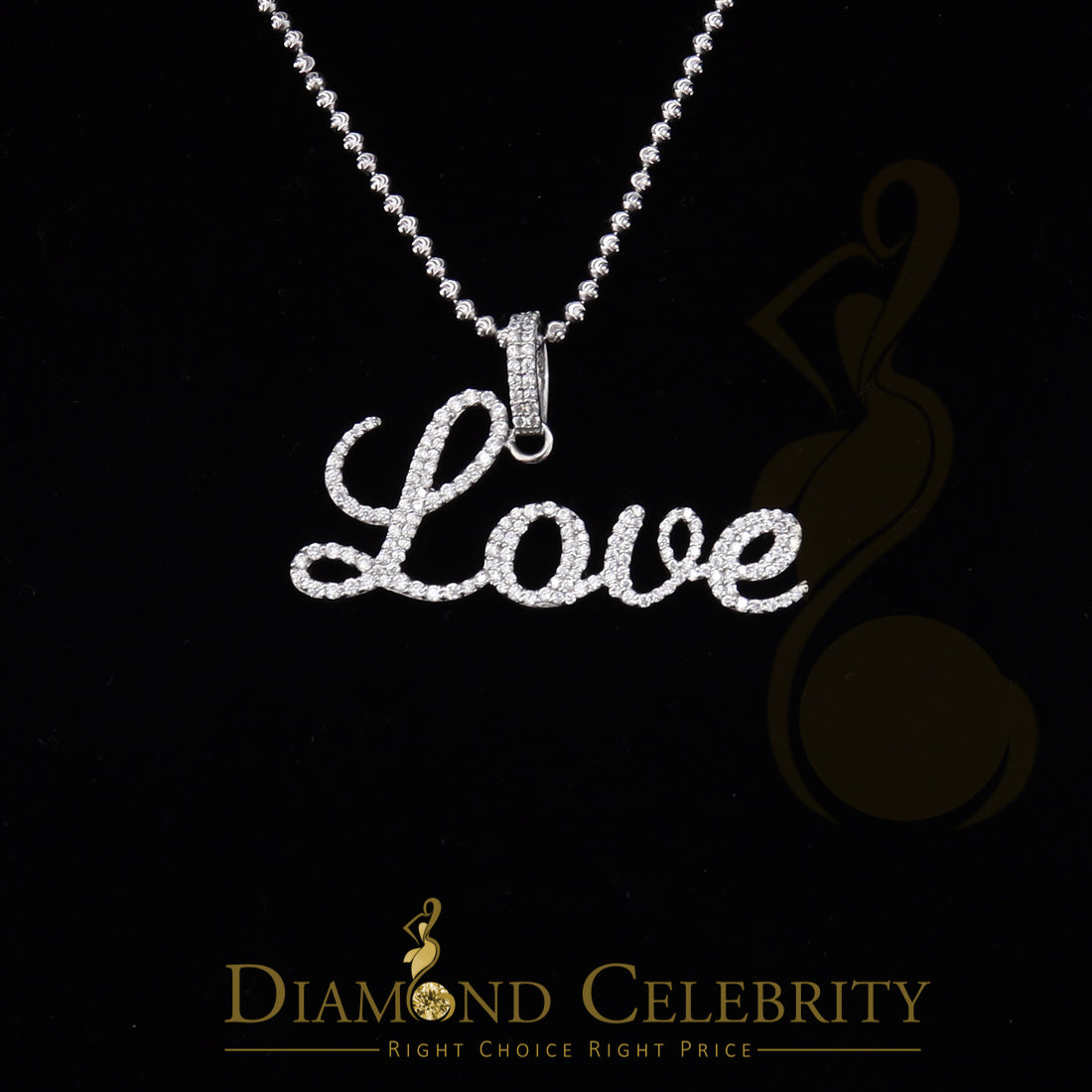 DiamondCelebritees White Attractive" LOVE" Letter 925 Sterling Silver Pendant 2.08ct Cubic Zirconia