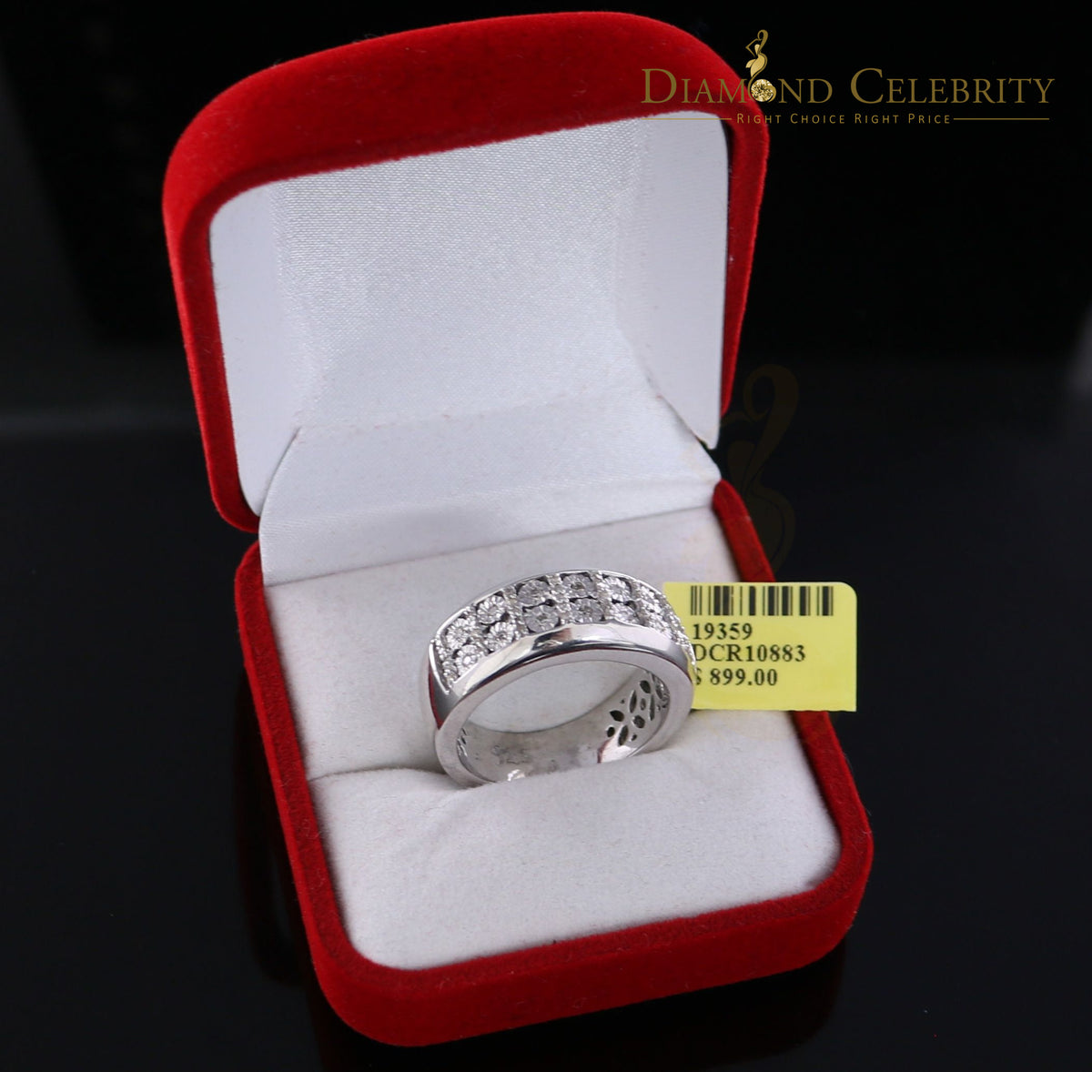 DiamondCelebritees 0.20CT Real Diamond Men's Silver White Micro-Pave Ring Size 11 in Band Style
