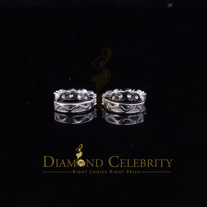 DiamondCelebritees  Hip Hop Men's White 925 Sterling Silver Cubic Zirconia 1 row Huggie Hoop Earring