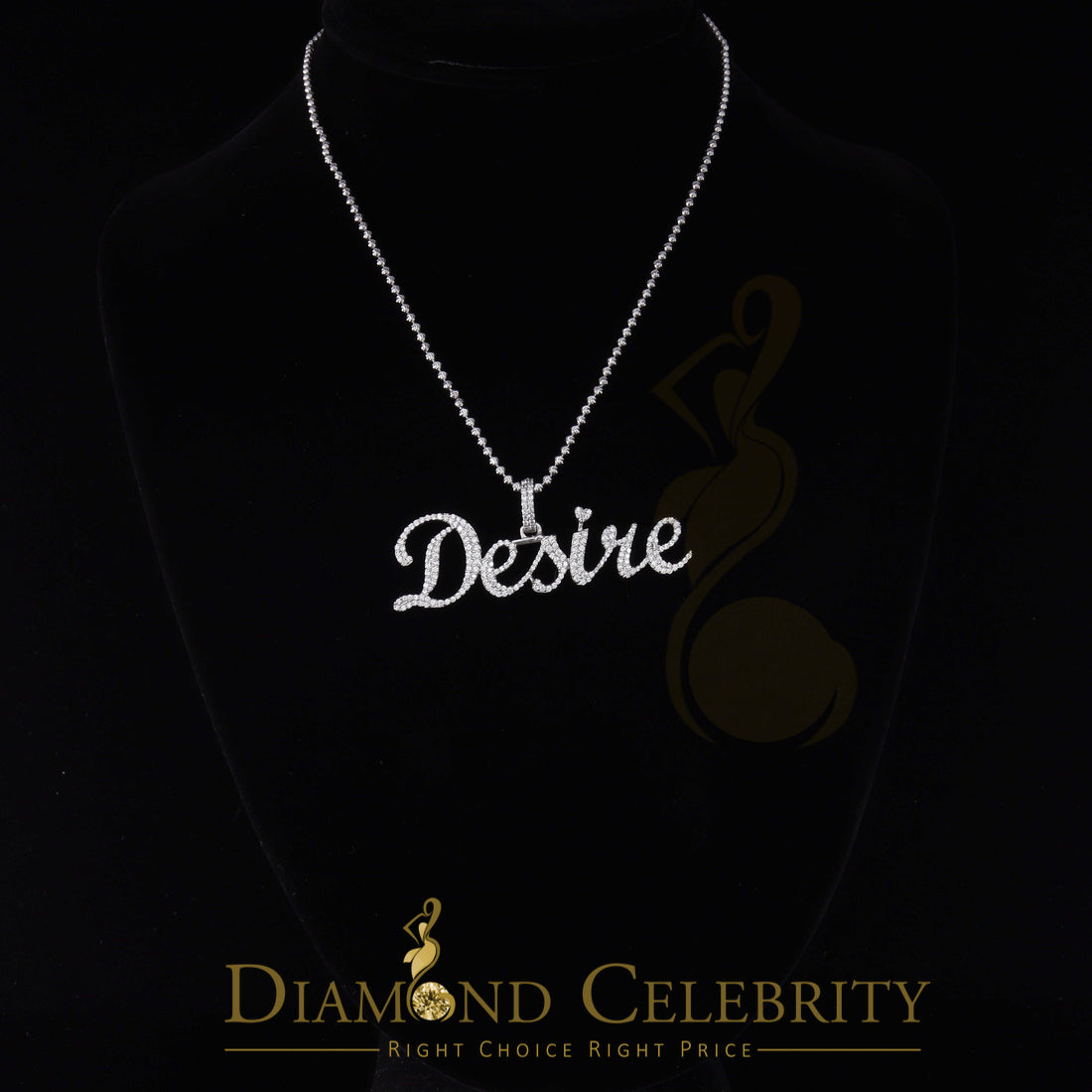 DiamondCelebritees White Desire Letter 925 Sterling Silver Pendant 2.49ct Cubic Zirconia stone