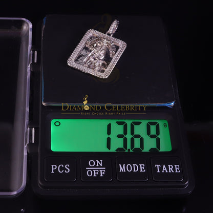 DiamondCelebritees Men's 925 Silver 0.66ct CZ ST LAZARUS "1" inch 3D look White Square Pendant