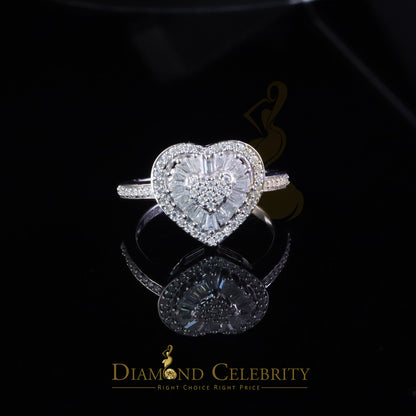 DiamondCelebritees Womens Heart 925 White Silver 1.00ct VVS 'D' Baguette Moissanite Ring Size 7