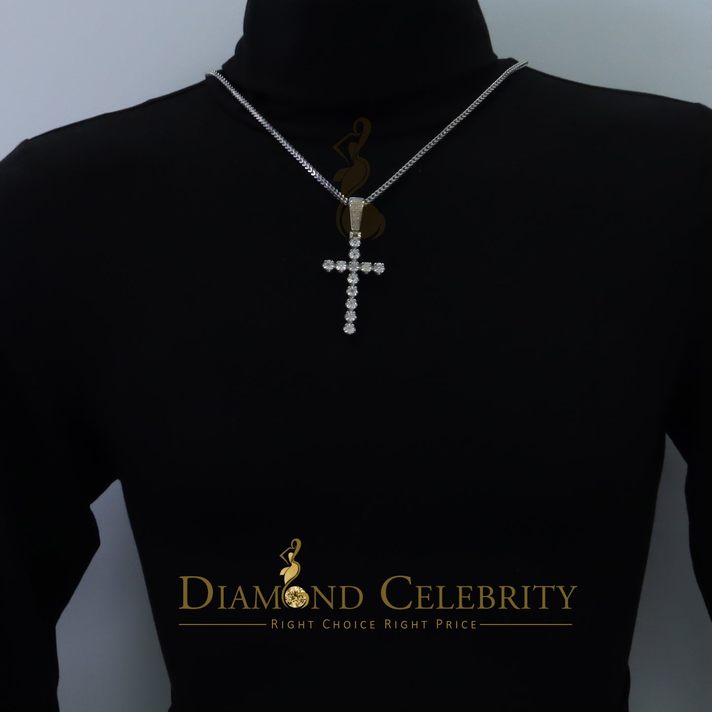 DiamondCelebritees  0.40CT Real Diamond Crystal Cross 925 Sterling Silver White Necklace Pendant