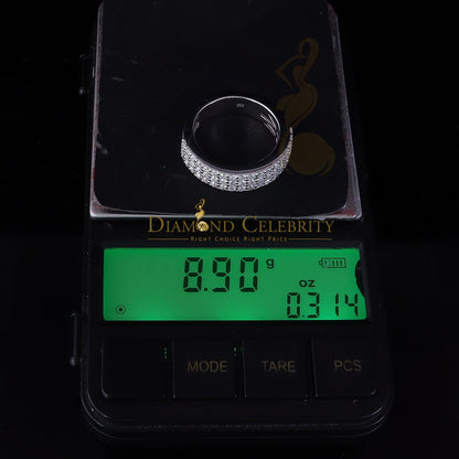 DiamondCelebritees Men's 925 Silver White 2.00ct VVS D Moissanite 3 Row Wedding Band Ring Size 10