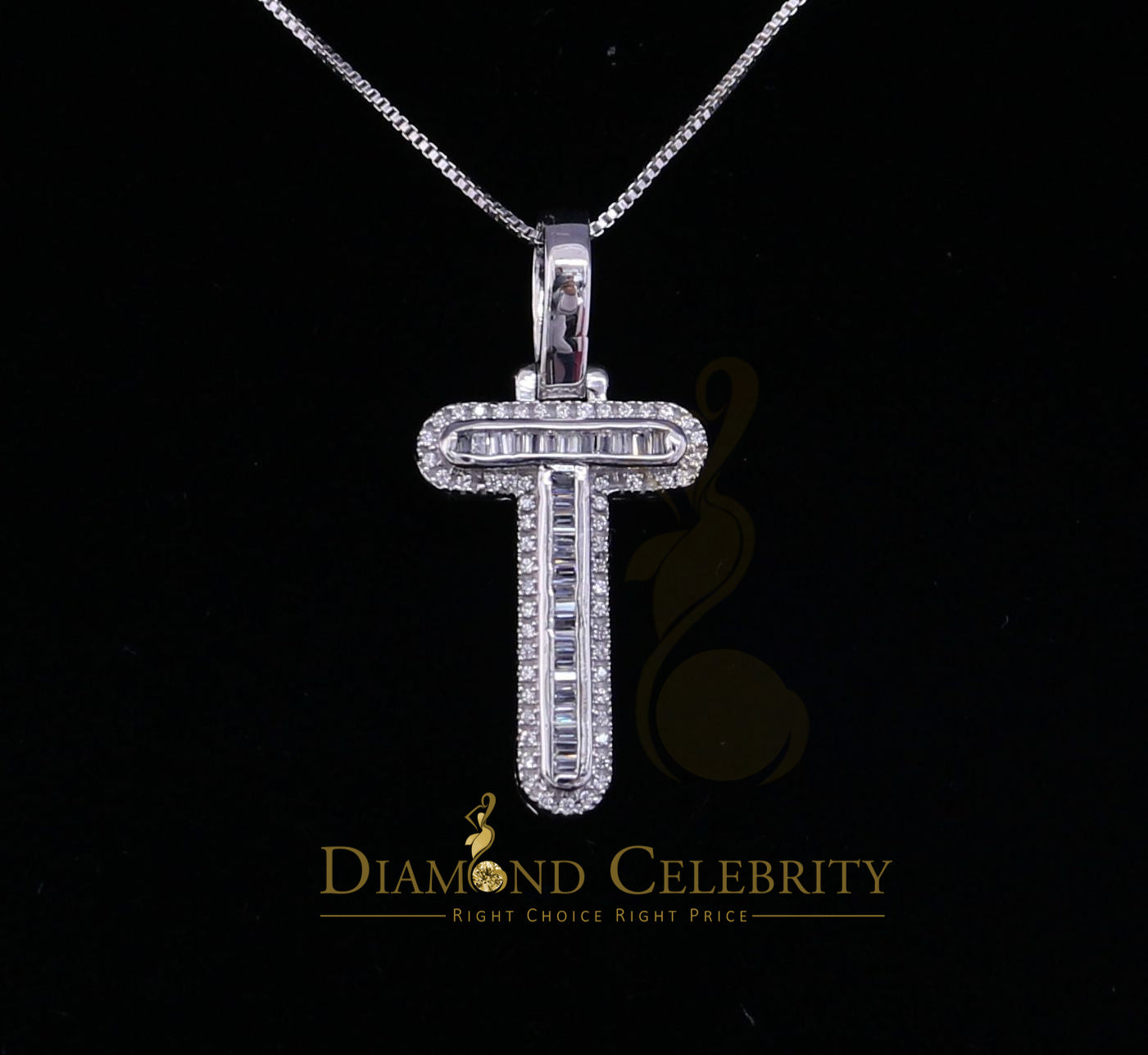 DiamondCelebritees White Bugutte Initial All Alphabet Sterling Silver Pendant with Cubic Zirconia