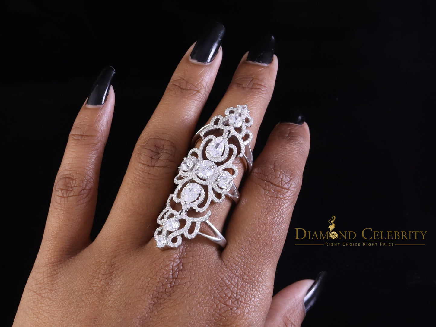DiamondCelebritees 925 Sterling Silver 4.00ct Cubic Zirconia White Large Flower Womens Ring Size 6