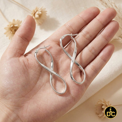 925 Silver Twisted Figure 8 Infinity symbol/crazy 8 silhouette 35mm Hoop Earring