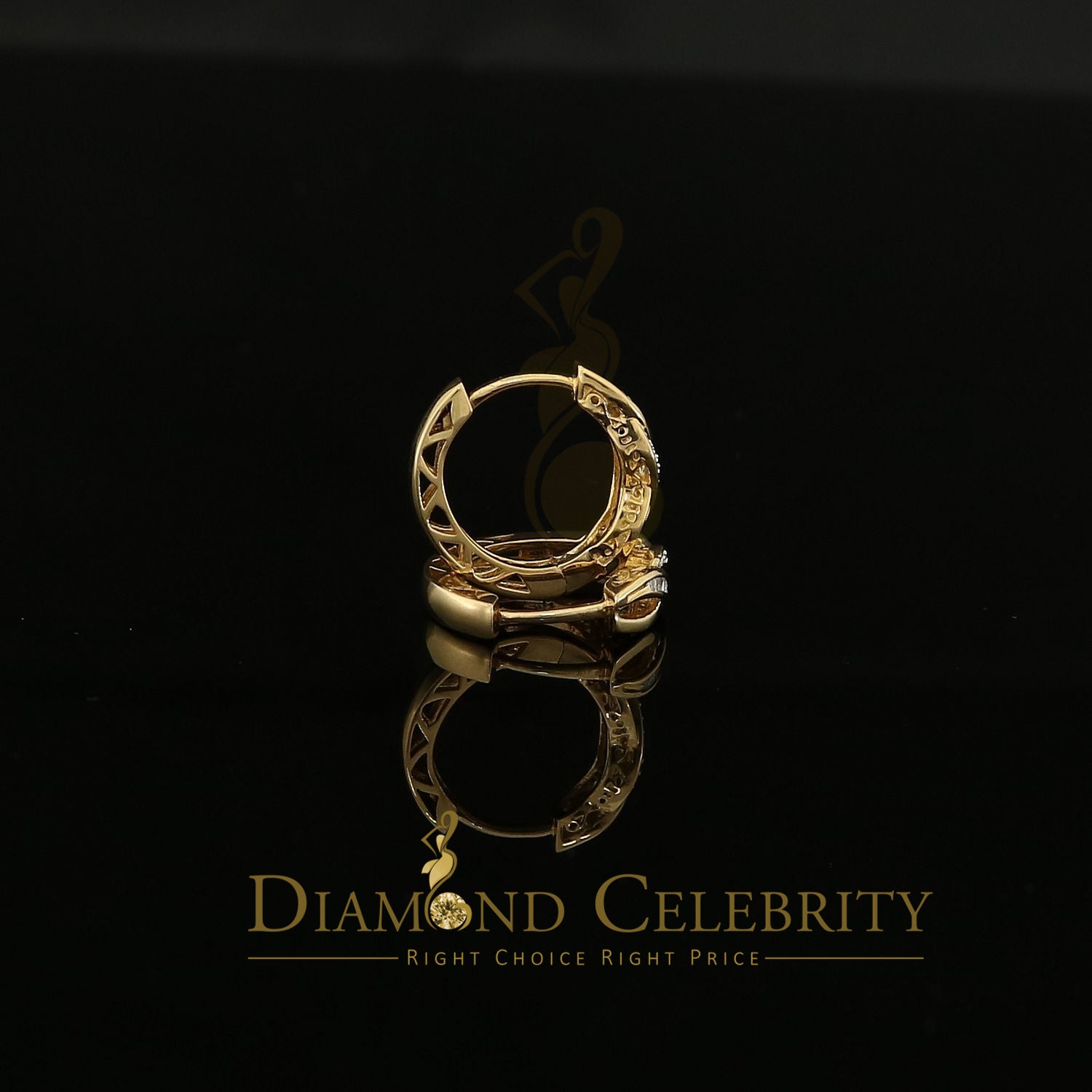 0.10ct Diamond 925 Sterling Silver Yellow Hoop Hola Stud Earring For Men / Women