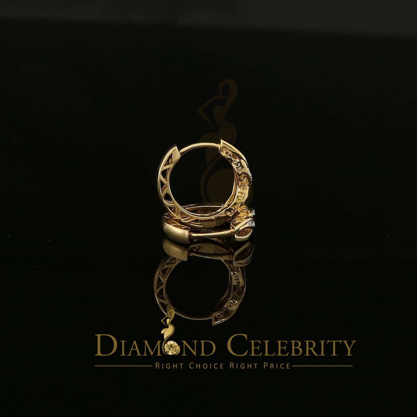 DiamondCelebritees 0.10ct Diamond 925 Sterling Silver Yellow Hoop Hola Stud Earring For Men / Women
