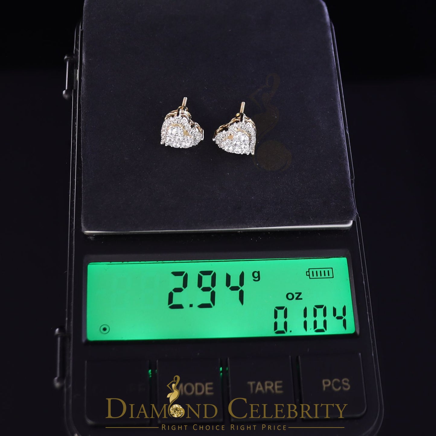 DiamondCelebritees  1.18ct Cubic Zirconia 925 Yellow Sterling Silver Women's Hip Hop Heart Earrings