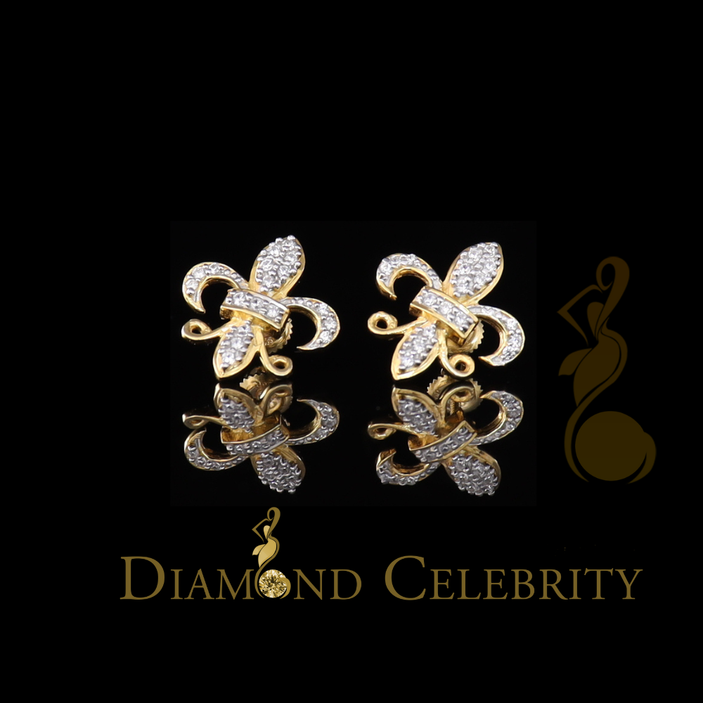 DiamondCelebritees  925 Yellow Silver Women's Fleur de Lis Screw Back 0.36ct Cubic Zirconia Earrings
