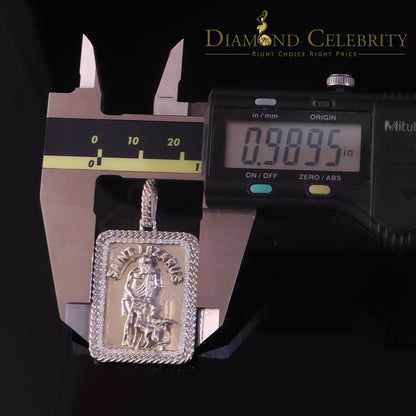 DiamondCelebritees Men's 925 Silver 0.66ct CZ ST LAZARUS "1" inch 3D look White Square Pendant