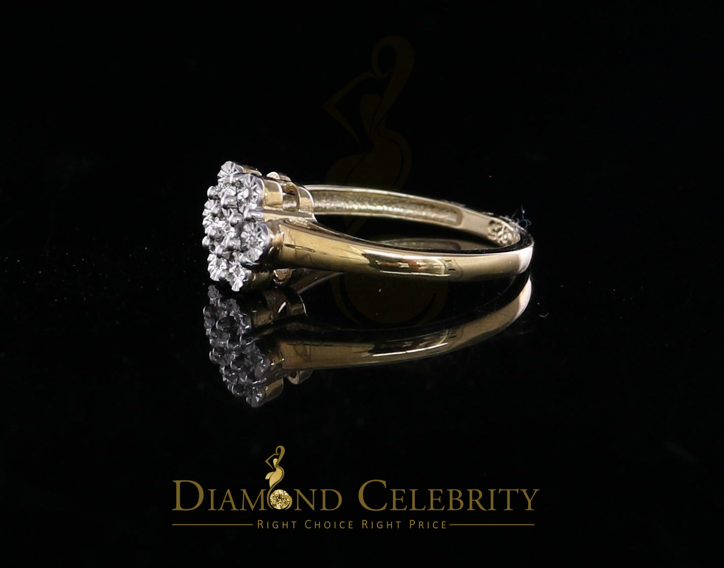 DiamondCelebritees Real Diamond 0.05ct Engagement Womens 925 Silver Yellow Ring Flower Shape Size 7