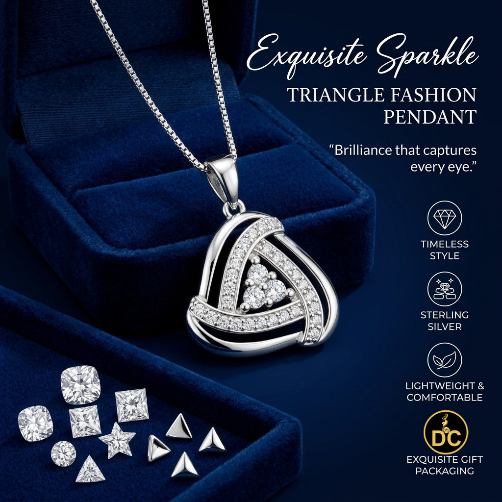 DiamondCelebritees 925 Sterling Silver White Double Triangle 1.00inch Pendant 1.65ct Cubic Zirconia
