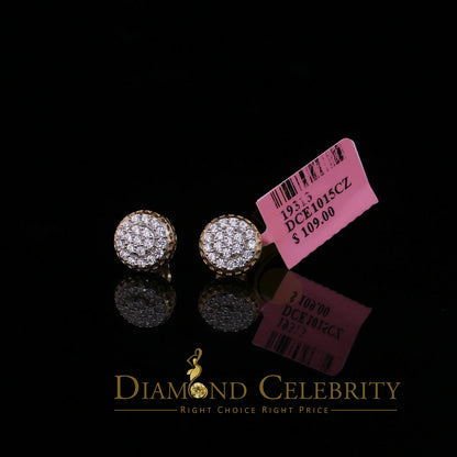 DiamondCelebritees  3.45ct Cubic Zirconia 925 Yellow Silver Women's & Men's Hip Hop Round Earrings