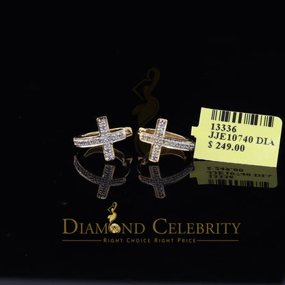 DiamondCelebritees 0.15ct Diamond 925 Sterling Silver Yellow Hoop Stud cross Earring For Men /Women