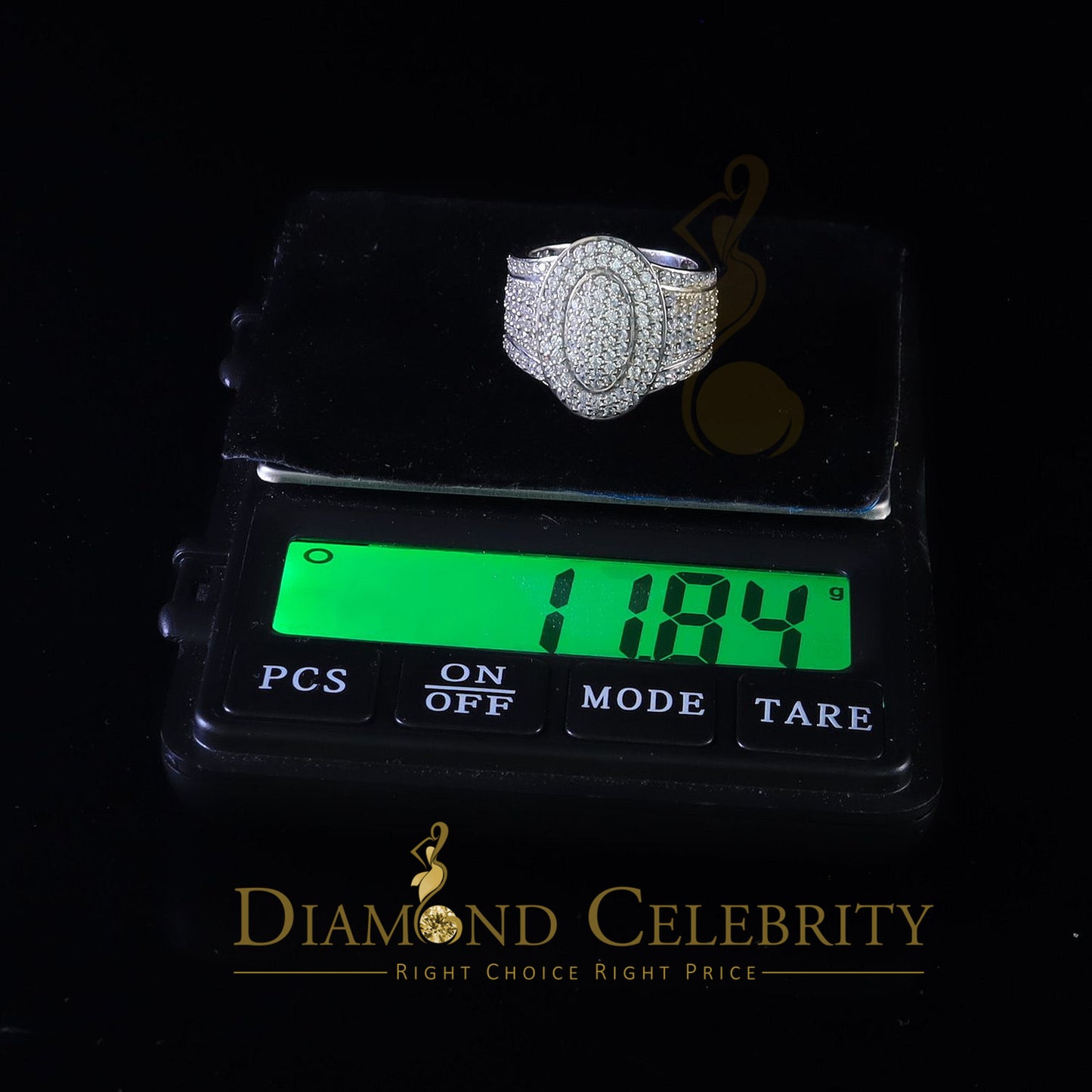 DiamondCelebritees 925 Silver White 7.50ct Cubic Zirconia Oval Engagement Men's Ring Size 9.5