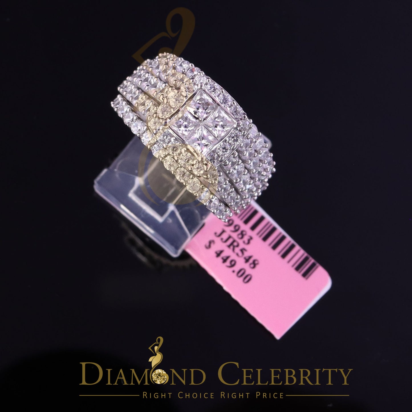 DiamondCelebritees 6.56ct Cubic Zirconia White 925 Silver Wedding 3PC Bridal Womens Ring Size 8