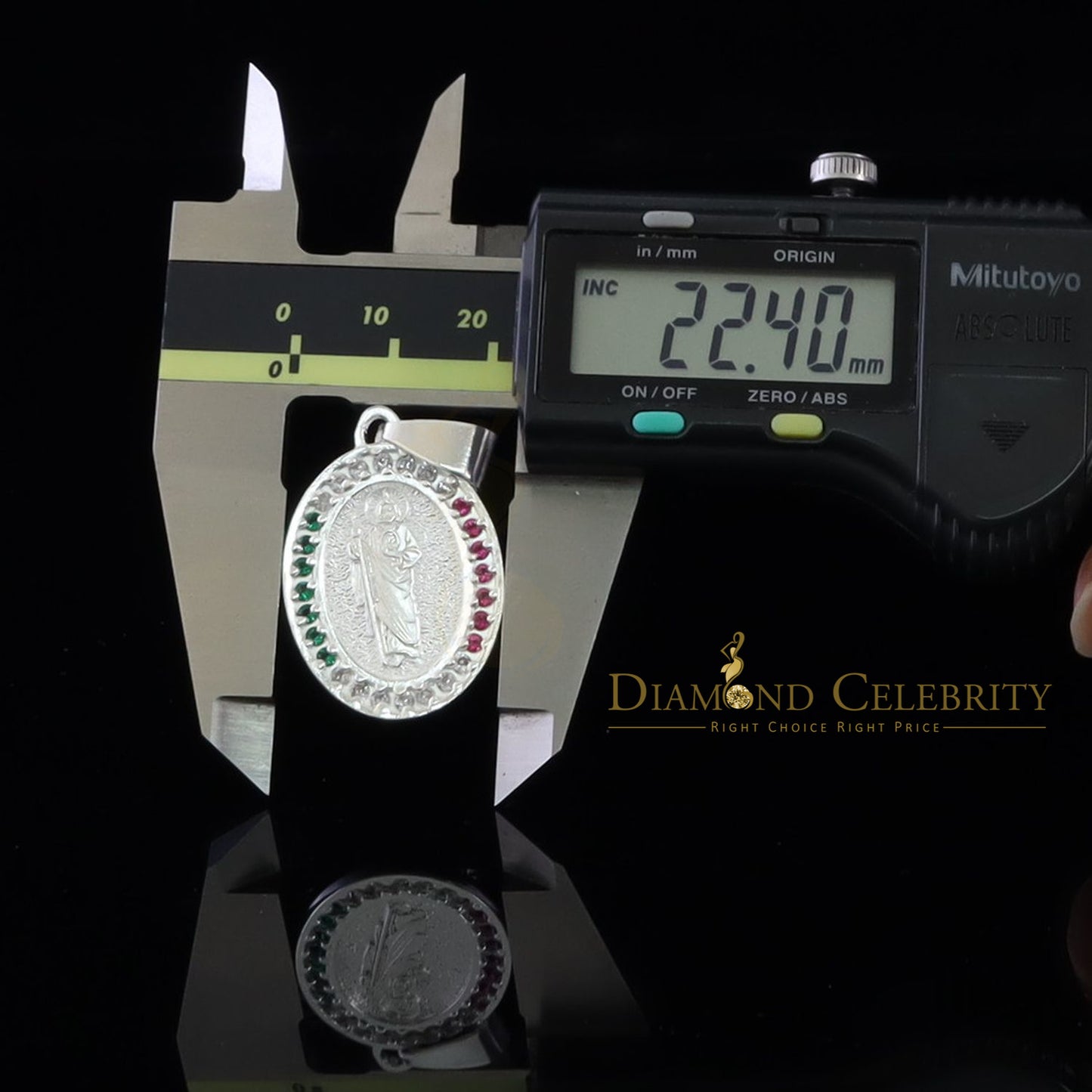 DiamondCelebritees 925 Sterling Silver St.Jude Multi Color CZ Men's/Women's Pendant White Religious