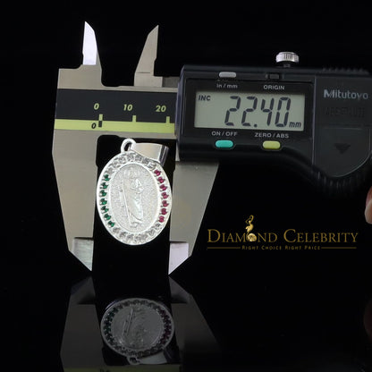 DiamondCelebritees 925 Sterling Silver St.Jude Multi Color CZ Men's/Women's Pendant White Religious