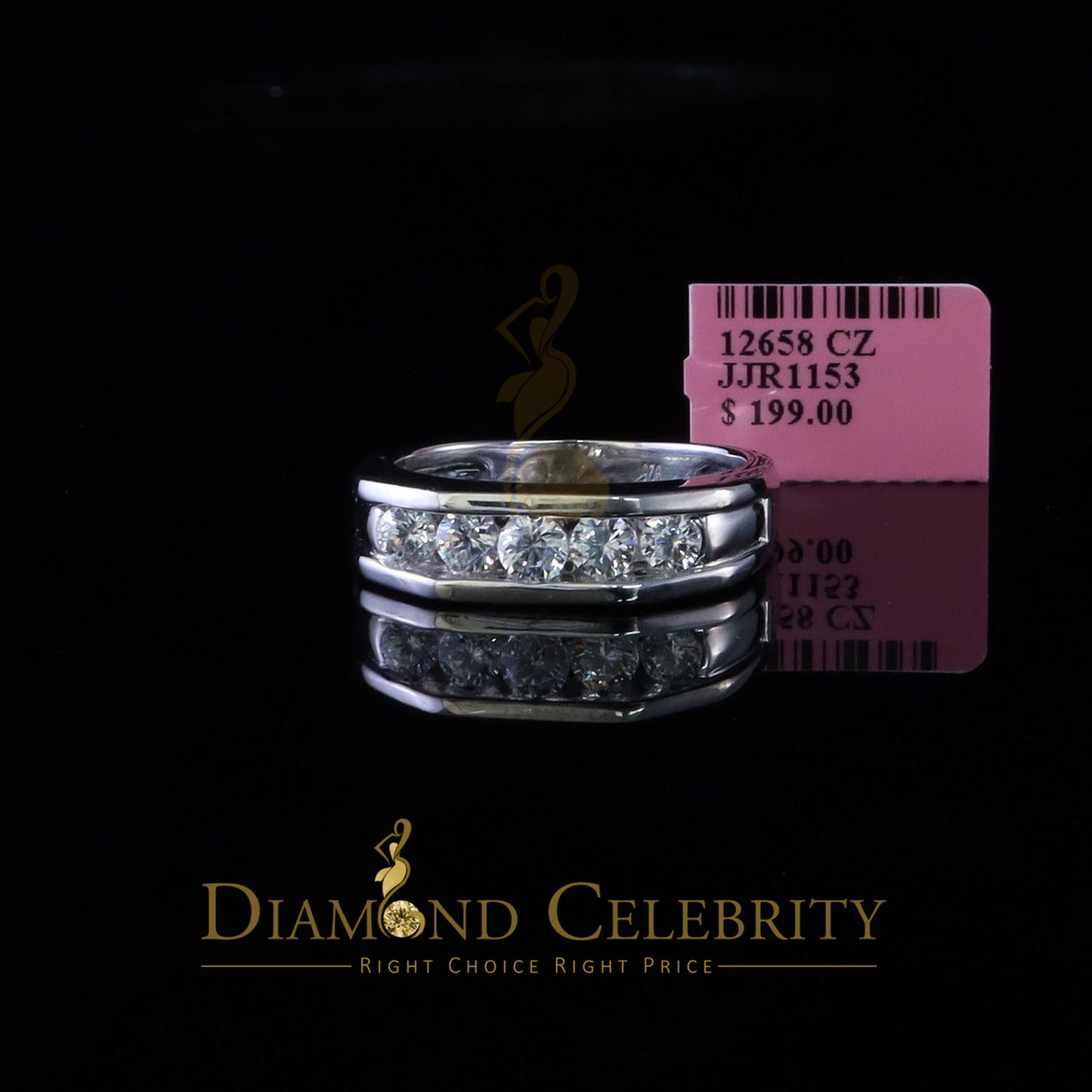 DiamondCelebritees  Sterling Silver 925 White 1.0ct Cubic Zirconia Men's Ring Size 11