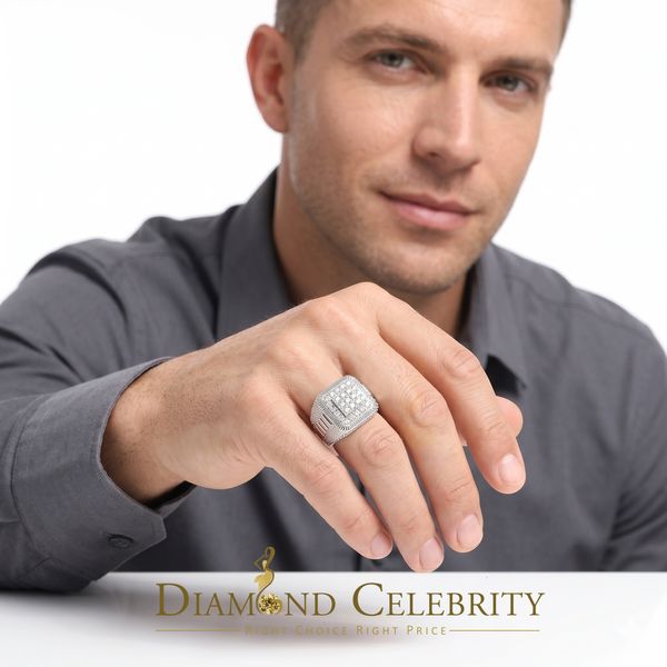 DiamondCelebritees Sterling 925 White Silver 6.50ct VVS 'D' Moissanite Square Rings SZ10 for Men's
