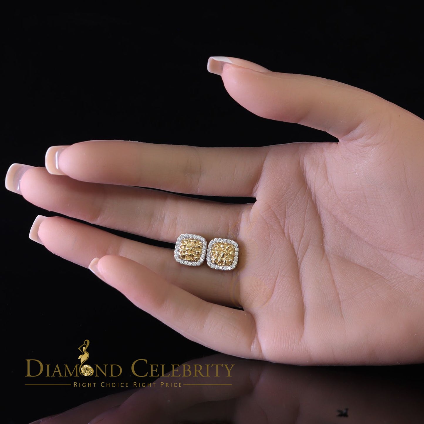 DiamondCelebritees 1.5ct Moissanite Yellow 925 Silver Womens Round Edge Square Shape Nugget Earring