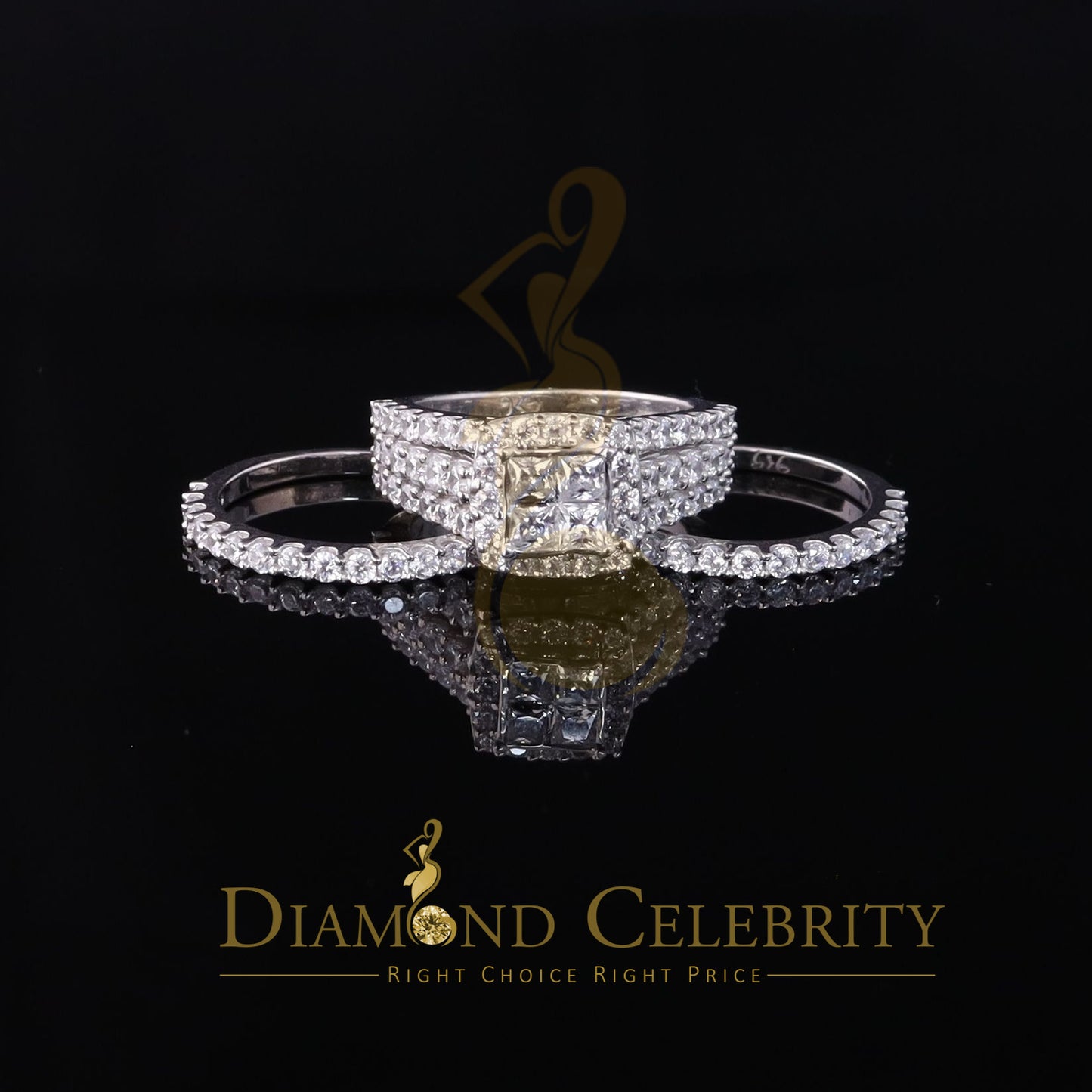 DiamondCelebritees 6.56ct Cubic Zirconia White 925 Silver Wedding 3PC Bridal Womens Ring Size 8