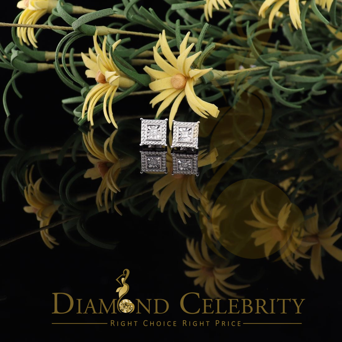 DiamondCelebritees 0.10ct Diamond Stud Squre Earrings For Women White 925 Sterling Silver For Men